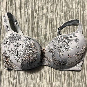 Cacique Blue Chrysanthemum Floral Lightly Lined Balconette Bra - 40DDD / 40F